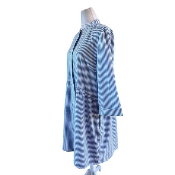 Tuckernuck Blue Stripe Royal Shirt Dress Large button down collar Stretch EUC - Picture 10 of 14